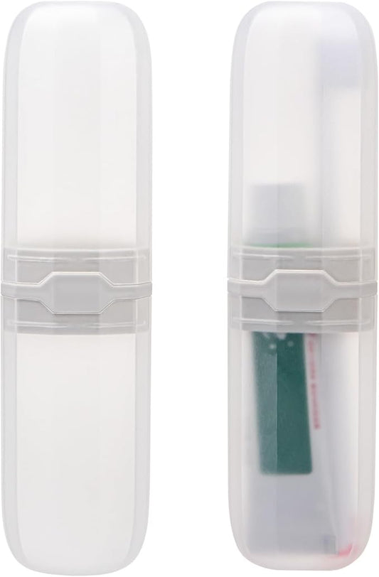 Yeeco Toothbrush Case 2 Packs, Transparent White Toothbrush Travel Case, Plastic Toothbrush Holder Travel, 7.9”×2.1”×1.2” Portable Toothbrush Case for Traveling