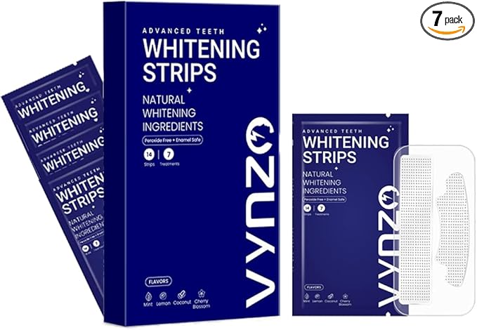 Natural Teeth Whitening Strips -7 Treatments, White Strips Peroxide-Free, Enamel Safe & Gentle for Sensitive Teeth, Removes Deep Stains Mint, Lemon & Cherry Blossom Flavors - Fast Results
