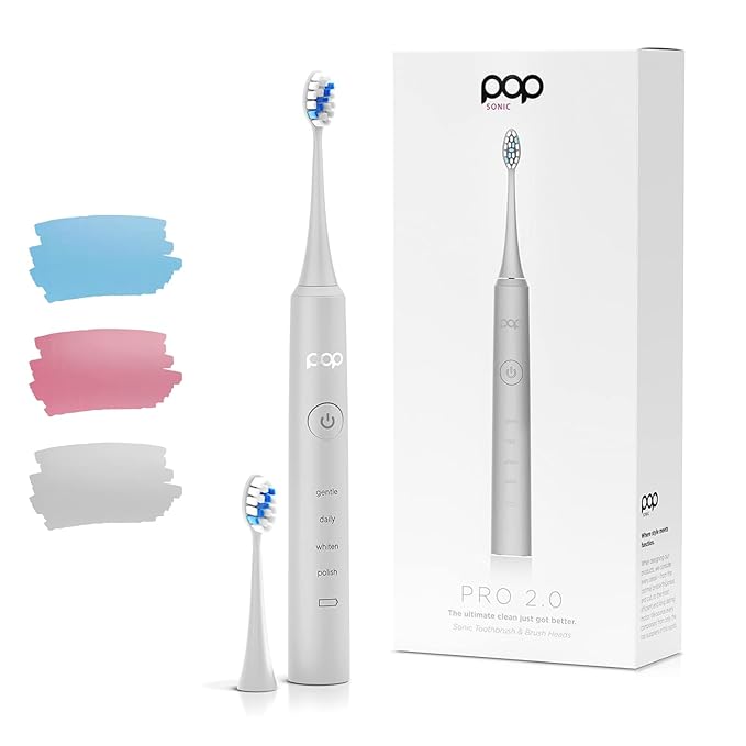 Pop Sonic Pro 2.0 Electric Toothbrush (White) Rechargeable Sonic Toothbrush with 45,000 Vibrations Per Minute & 4 Cleaning Modes for Adults & Kids with Long Lasting Dupont Nylon Bristles