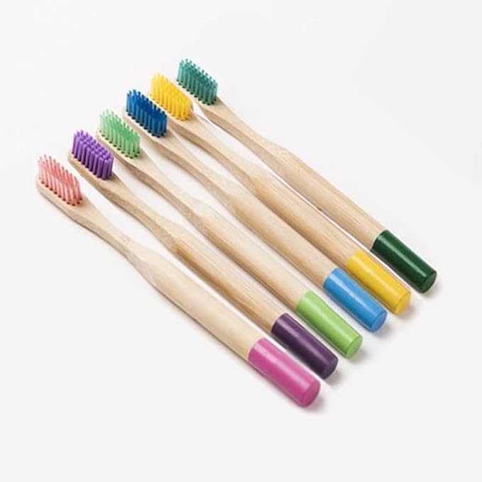 6PCS Colorful Handle Toothbrushes for Soft Bristles Ergonomic Anti-Slip Grip Natural Eco-Friendly Toothbrush for Oral Teeth Cleaning
