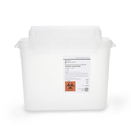 McKesson Prevent Sharps Container for Home Use, 5.4 Quart - for Biohazard Infectious Waste, Needle and Syringe Disposal - Translucent, Touchless Lid - White, 20 Count