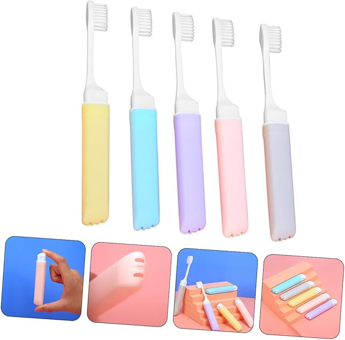 SMASOLO 5Pcs Foldable Soft Bristle Toothbrushes Portable Compact Travel Toothbrush for Adults Household Use Gentle Gum Care Material Random Color