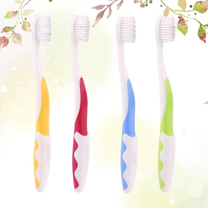 4Pcs Toothbrushes Soft Bristle Oral Care Tool Non-Slip Handle Training Brush for Ages with Comfortable Grip in Green Blue Yellow Red
