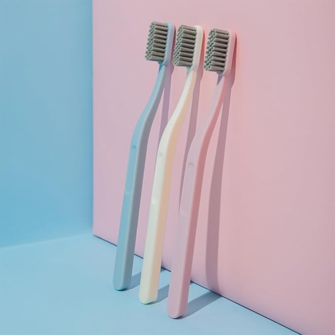 9 Pcs Hard Hair Nylon Toothbrushes for Adults Teeth Cleaning Tool with Curved Handle Multi-Color Pink Sky-Blue Beige Packaged