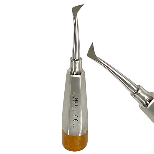 Root and Tooth Extraction Dental Cryer Elevator Pick, Sharp Angled Tip, Color-Coded Handle Ends | Autoclave-Safe German Stainless Steel Dental Instruments (1, #44 Cryer - Gold End)