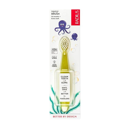 Radius Totz Toothbrush Extra Soft Brush BPA Free & ADA Accepted Designed for Delicate Teeth & Gums for Children 18 Months & Up - Yellow Sparkle - Pack of 1