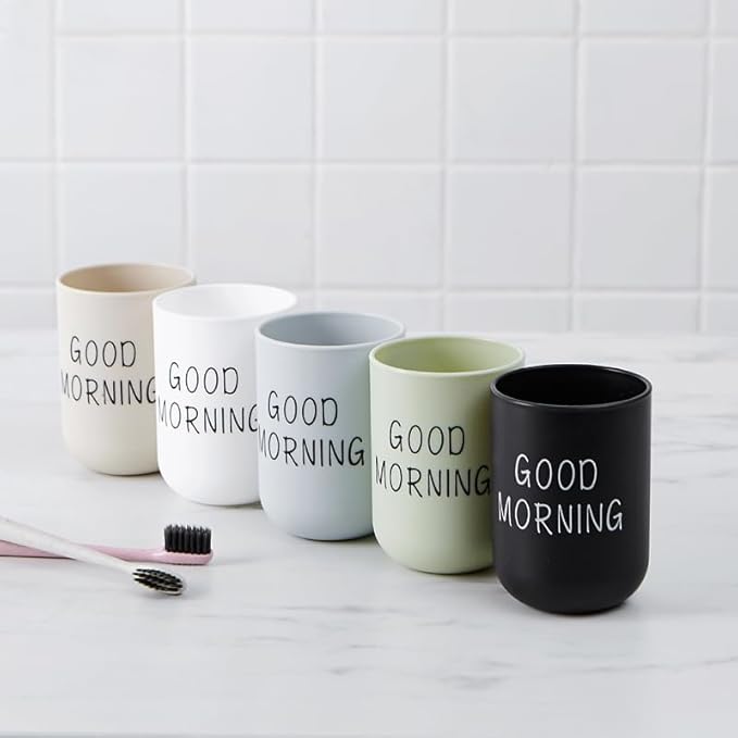 Toothbrush Cup 2Pcs, Bathroom Toothbrush Holder, Storage Cup 300ml, Drinking Cup, Reusable (Black + White)
