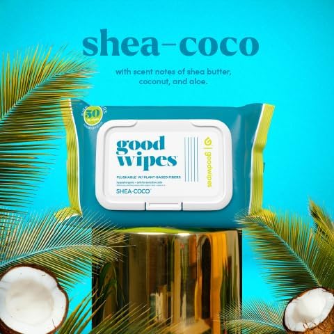 goodwipes Flushable Butt Wipes - Extra Large Adult Wet Wipes For Women & Men - Bathroom Essentials - Sewer & Septic Safe - Shea Coco & Botanical Bliss, 300 Count (6 Packs)