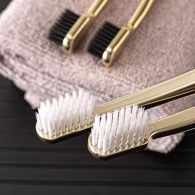Luxury Gold-Plated Handle Toothbrush, Soft Bristles, Adult Size, 4-Pack
