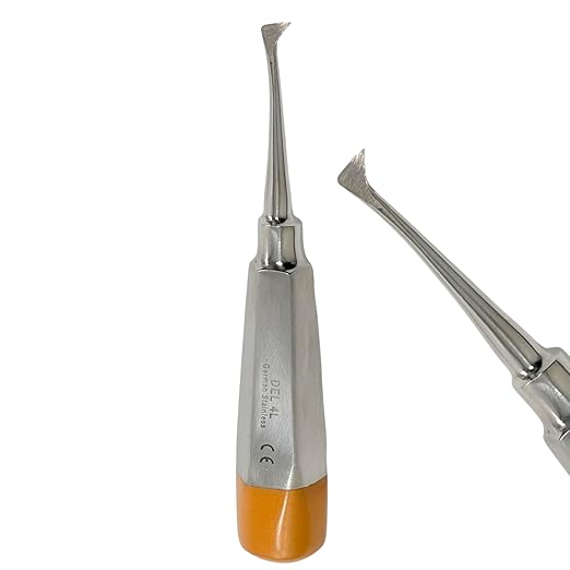Root and Tooth Extraction Dental Cryer Elevator Pick, Sharp Angled Tip, Color-Coded Handle Ends | Autoclave-Safe German Stainless Steel Dental Instruments (1, #4L Cryer - Gold End)