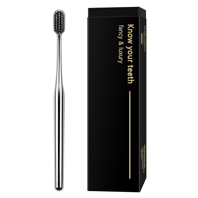 Z-VAPRESS Luxury Silver Manual Toothbrush Soft Bristles Better Gift Elegant Electroplated Design Perfect for Home, Hospitality or Travel Toothbrushes for Sensitive Teeth …