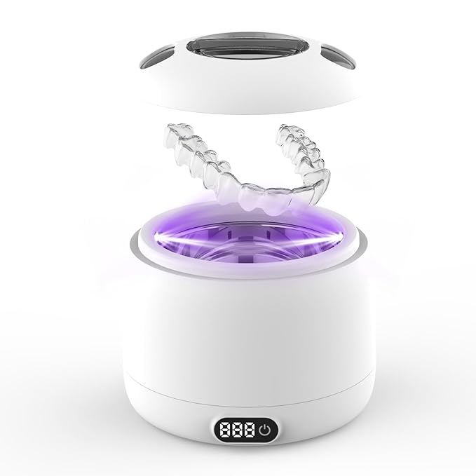 Voraiya Ultrasonic Retainer Cleaner IPX7 Waterproof Base and Denture Pod Ultra Sonic Cleaner Machine for Aligner, Retainers, Mouth Guards, Night Guards, Dental Trays Braces, Toothbrushes