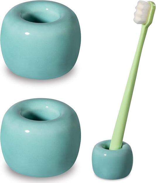 Urbanstrive Sleek Mini Ceramics Toothbrush Holder Stand for Bathroom Vanity Countertops, Bright Green, 2 Pack
