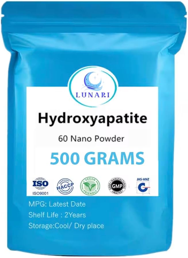 100% Pure Nano Hydroxyapatite Tooth Powder – Enamel Remineralization Support, Fluoride-Free Toothpaste Additive for Sensitivity & Cavity Defense, Pure HAp Powder 500 Grams