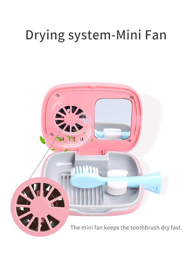 Rechargeable Mini Toothbrush Cover with Fan and USB cord for Travel or Home, Long Battery Life and Improved Case Ventilation FOR Better Disinfection (White)