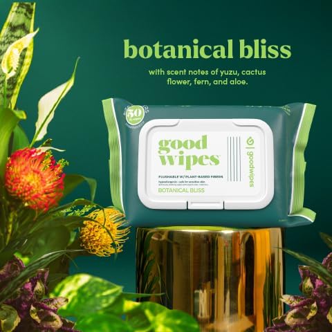 goodwipes Flushable Butt Wipes - Extra Large Adult Wet Wipes For Women & Men - Bathroom Essentials - Sewer & Septic Safe - Shea Coco & Botanical Bliss, 300 Count (6 Packs)