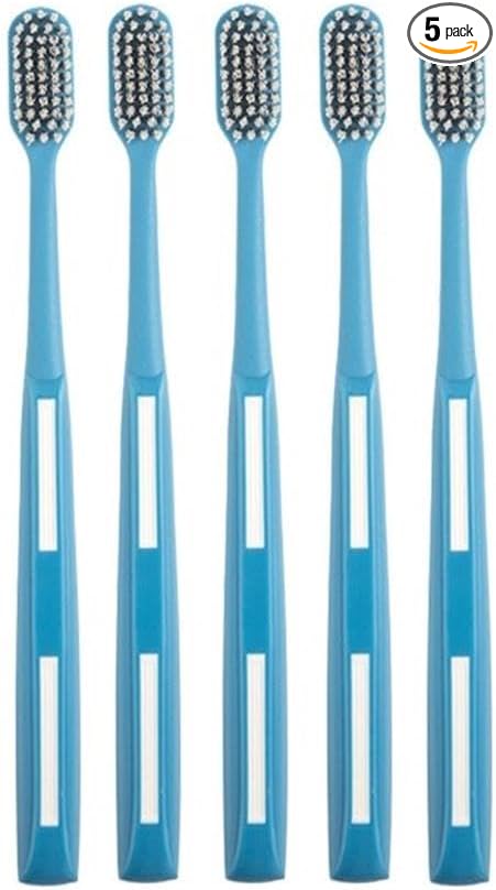 Adult Manual Hard-bristled Toothbrush with Cover, Wide Head Medium Size,for Cleaning Smoke Stain, Tartar, Coffee Stain, Tea Stain.【Hard Bristle Blue toothbrushes,5 Count (Pack of 1)】