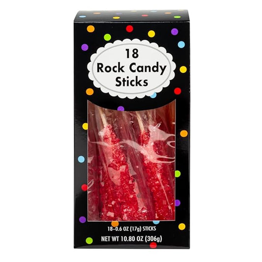 Amusemints Rock Candy Individually Wrapped Sticks (Red) - 18 PC Box - Colorful Hard Candy, Perfect for Parties, Gifting & Nostalgic Treats
