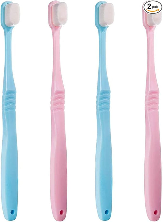 DI QIU REN Extra Soft Toothbrush for Sensitive Gums, Manual Toothbrush with 8 Tubes of 10000 Soft Floss Bristle for Gum Care, Protect Fragile Gums Good Cleaning Effect (2 Blue & 2 Pink)