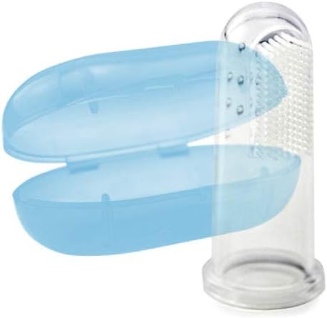BEEBABY Silicon Finger Tooth Brush with Storage Case, Baby Soft Tooth Brush for Massaging, Cleaning Baby Teeth Gums: 3 Months (Blue)