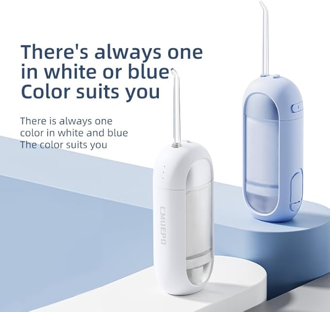 Water Flosser - Waterproof Portable for Teeth ，Water Dental Flosser Portable Cordless Oral Irrigator 3 Modes 6 Flossing Nozzles, Compact & Light for Travel (White)