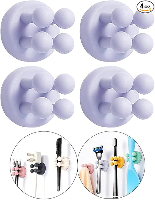 Silicone Toothbrush Holders - 4 Pcs Razor Hooks Adhesive Wall Mounted for Hanging Towel Key Plug Cable, Utility Decor Stick to Dorm Room Essentials Function for Kitchen Bathroom Home Office