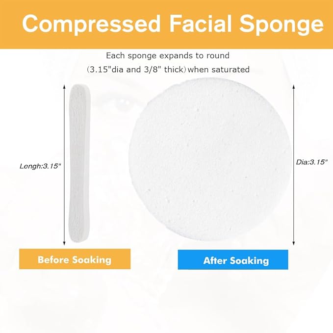 Compressed Facial Sponge,Reusable Makeup Blender 60 Count,Soft Round Wash Sponges for Estheticians Makeup Removal,Face Cleansing Exfoliating Compress Spa Pads for Women,White