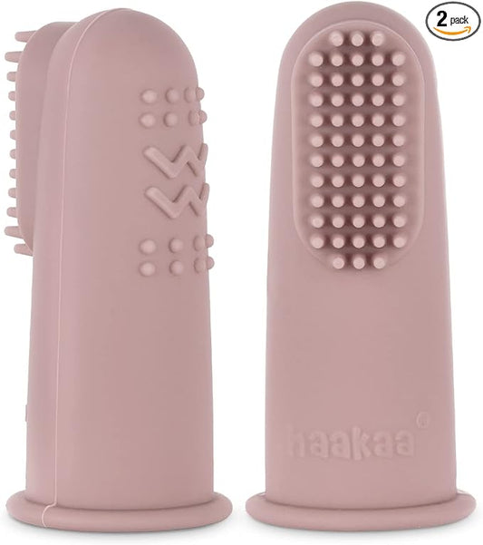 haakaa Silicone Baby Finger Toothbrush, Oral Care for Infants&Babies&Toddlers&Kids, Soft Food Grade Silicone, 0 Months+, 2 Pack, Blush