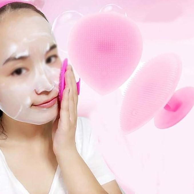 4pcs Silicone Face Scrubbers Heart Shape Face Blackhead Cleansing Brush with Suction Cup for Pore Removing Blackheads (Orange,Rose,Blue,Green)