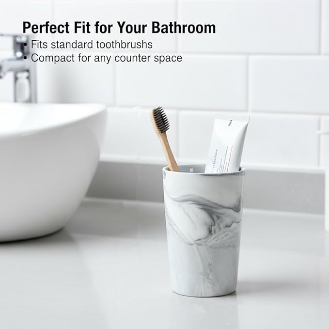 Marble Toothbrush Holder - 2 Ceramic Toothbrush Holders, Suitable for use in The Bathroom, Modern Bathroom Toothbrush and Toothpaste Set, Bathroom countertop Storage Organizer。