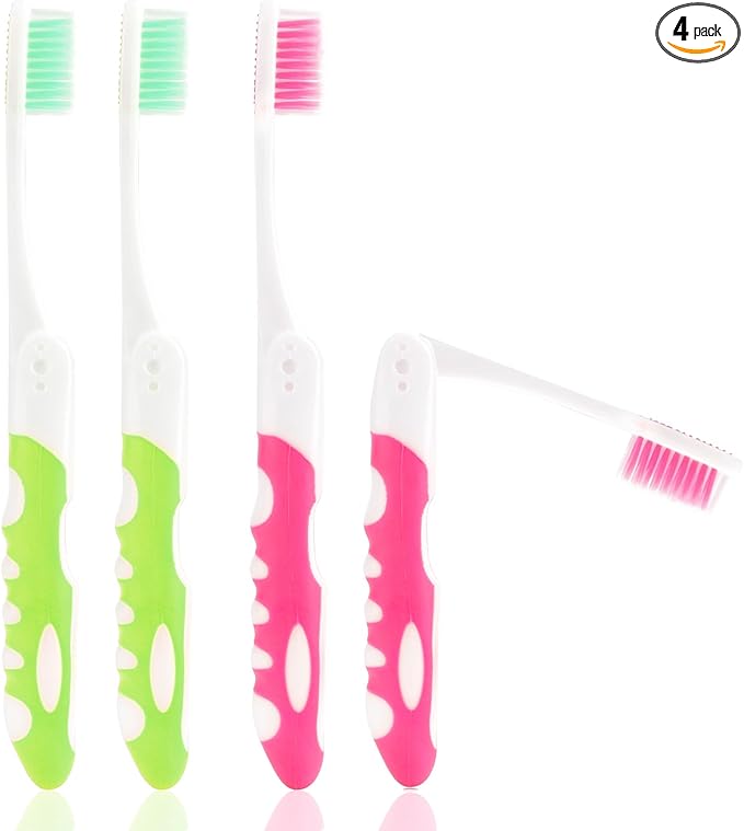 Travel Toothbrush, 4PCS Portable Travel Toothbrush Set,Mini Tooth Brush Built in Cover Soft Travels Size Folding Toothbrushs Individually Wrapped ToothBrushes for Adults Kids Hiking Camping Traveling