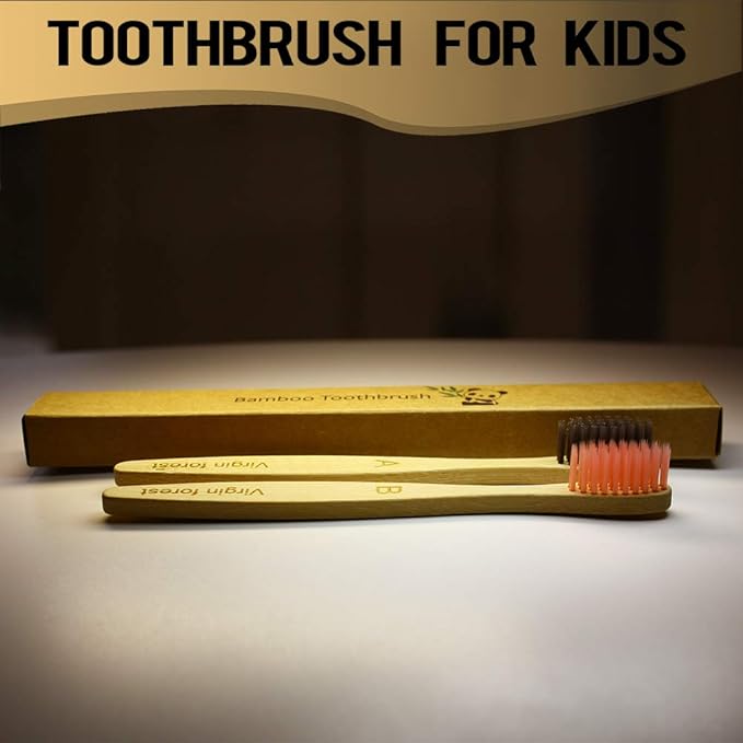 Virgin Forest Kids Bamboo Toothbrush, Eco Friendly Toothbrushes, BPA Free Soft Bristle for Assorted Colors Adults and Children (6+4 Pack)