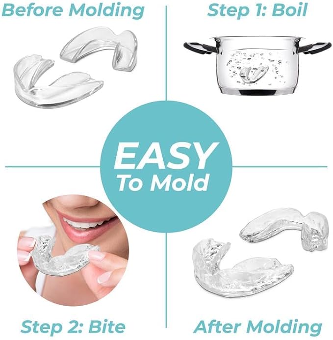 Custom-Fit Moldable Mouth Guard for Teeth Grinding and Clenching, Trimmable and Comfortable Fit - Pack of 6 in 3 Sizes for Kids, Teens, and Adults