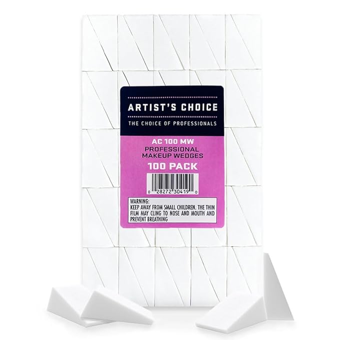 Artist's Choice 100 Pack Makeup Sponge Mini Applicator Wedges, Triangle Cosmetic Sponges For Foundation, Blush, Eye Shadow, Blending, Latex Free, Perfect for Face Painting and Halloween Makeup