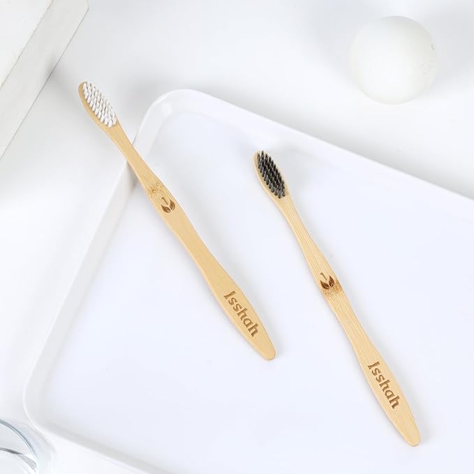 Biodegradable Eco-Friendly Natural Bamboo Charcoal Toothbrushes, FSC Certified and PETA Approved - 12 Count