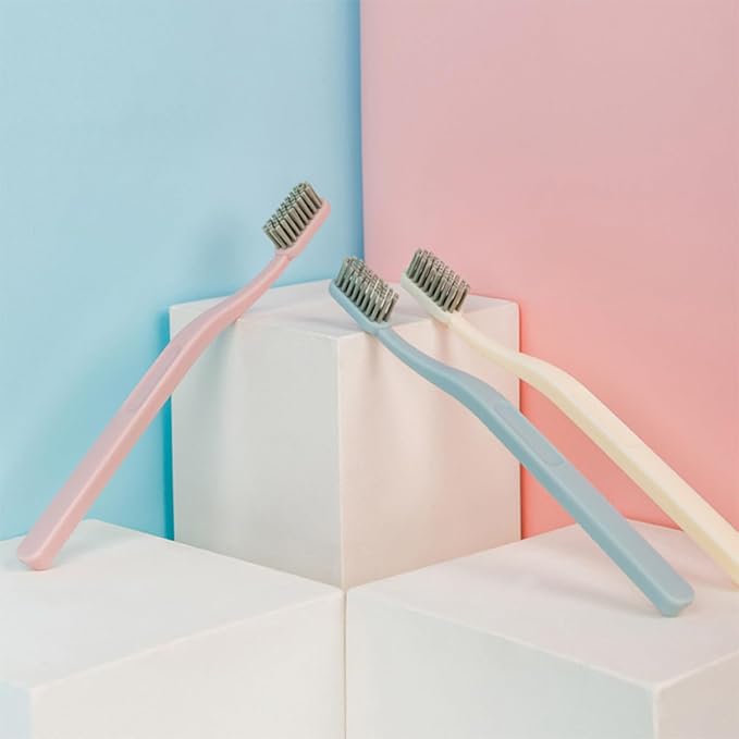 9 Pcs Hard Hair Nylon Toothbrushes for Adults Teeth Cleaning Tool with Curved Handle Multi-Color Pink Sky-Blue Beige Packaged