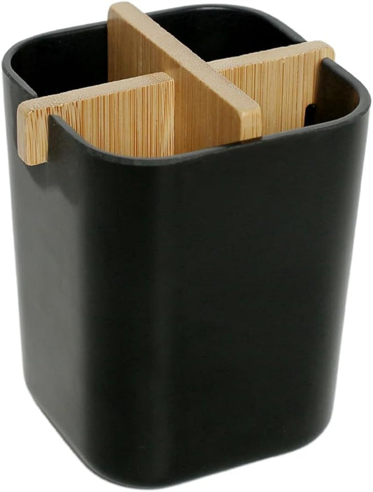 Bamboo Toothbrush Holder 4 Slots Toothpaste Toothbrush Holder for Bathroom Easy Cleaning Detachable(Black)