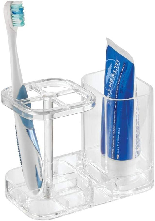 InterDesign Med+ BPA-Free Plastic Divided Toothbrush Holder - 5.6" x 3.25" x 4.55", Clear