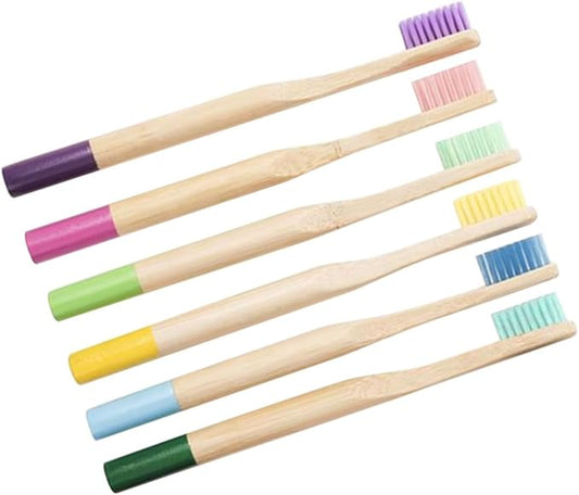 6PCS Colorful Handle Toothbrushes for Soft Bristles Ergonomic Anti-Slip Grip Natural Eco-Friendly Toothbrush for Oral Teeth Cleaning