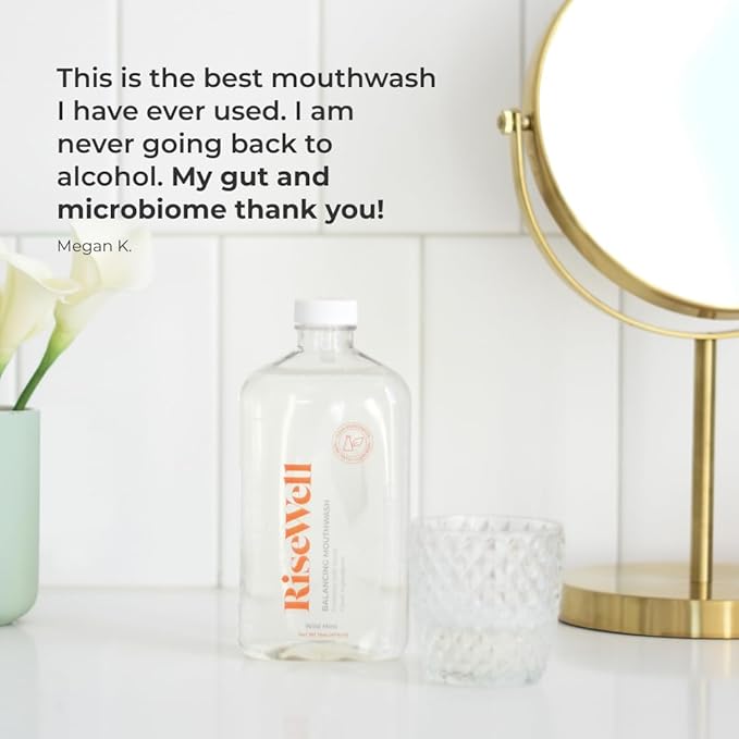 RiseWell Balancing Mouthwash - pH Balancing Alkaline Alcohol Free Mouthwash - Dentist Developed Dry Mouth Rinse - No Added Fluoride and SLS-Free - Wild Mint, 16 Oz