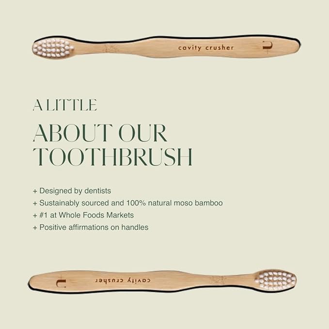 Kids Biodegradable and Eco-Friendly Bamboo Toothbrush 12-Pack - BPA Free Soft Bristle - Dentist-Approved and All-Natural with "Cavity Crusher" Etched on Handles by Plus Ultra