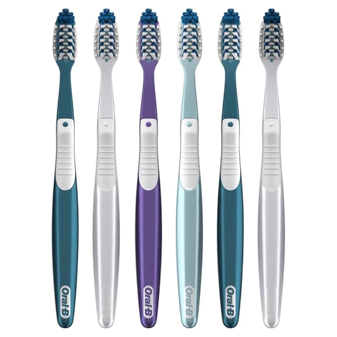 Oral-B Pro Health CrossAction Plaque Removal toothbrushes, 6 Count Toothbrush Soft, Deep Reach in Tight Spaces, Tongue Scraper Tooth Brush, Plaque Fighter, Gentle on Teeth, Gum stimulators
