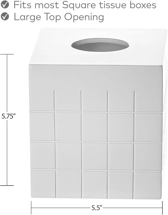 Creative Scents Polar White Tissue Box Cover Square – Decorative Tissue Holder for Bathroom, Tissue Box Holder with Wide Opening - White Bathroom Accessories