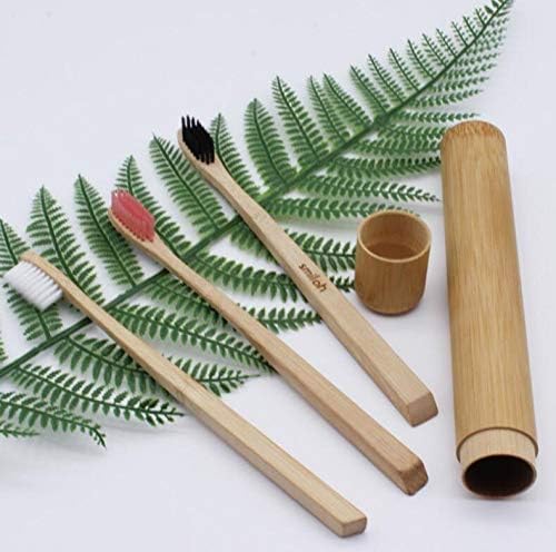 vipolish 2 Pcs Eco-friendly Healthy Natural Bamboo Toothbrush Storage Empty Portable Reusable Toothbrush Container Holder Personal Cleaning Tools Case Tube for Travel Trip