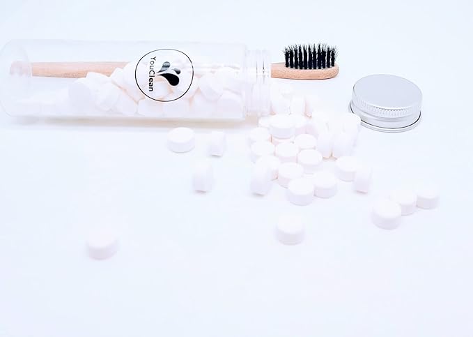 90 toothpaste tablets in Refill/Recycle Glass Tube - For Travel and Daily Home Office Use - Nano Hydroxyapatite, Fluoride-Free, Vegan (Mint)