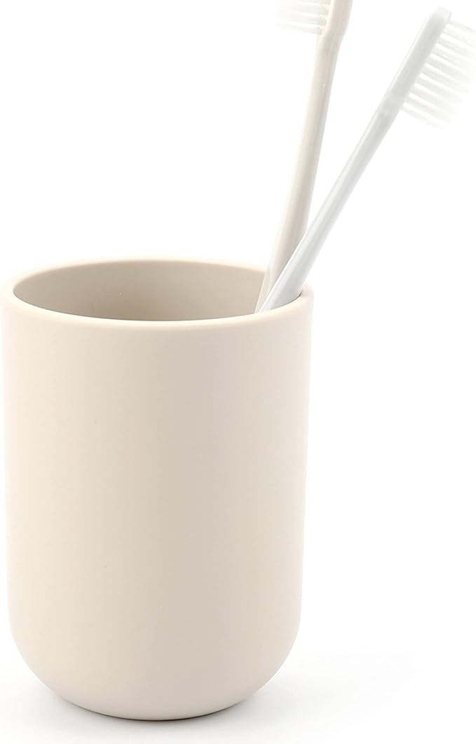 Toothbrush-Holder-Cup,Bathroom-Cup,Tooth-Brushing-Tumbler-Drinking-Teeth-Cup,Toothpaste-Countertop-Organizer,Rinse-Cup,Plastic 350ml (Beige)