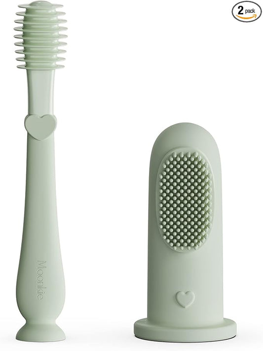 Moonkie Baby Finger Toothbrush Tongue Oral Cleaner Kit for 3 Months +, 2 Pcs (Mint)