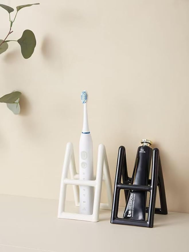 Handmade Ceramic Holder Stand for Toothbrushes, Makeup Brushes, and Pens - Minimalist Design for Bathroom Vanity and Countertops Decor (Black)