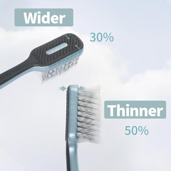 Firm Toothbrush for Adult, Manual Wider Head Tooth Brush with Tongue and Cheek Cleaner, Hard Bristles, 4 Count, More Efficient and Deeper Cleaning