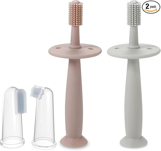 PandaEar Baby Finger Toothbrush Silicone Toothbrush Pink+Blue (3 Set)| Oral Care for Infants Ages 3 Months Plus